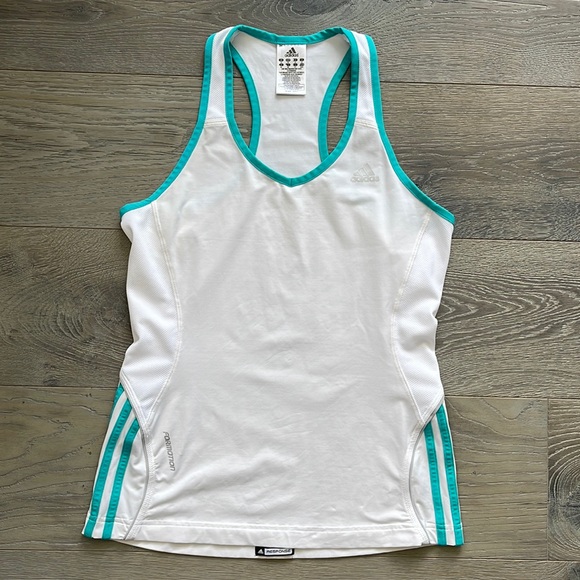 adidas Tops - Adidas White and Turquoise Racer Back Tank-M
